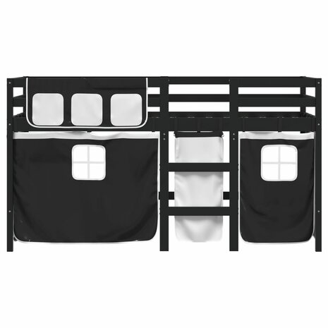 Kinderhoogslaper met gordijnen 90x200 cm grenenhout wit zwart 4