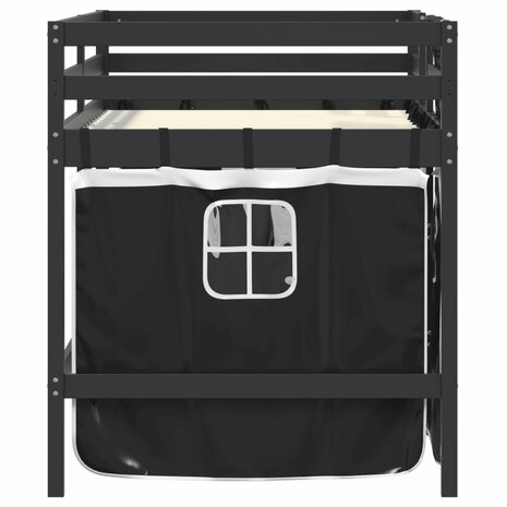 Kinderhoogslaper met gordijnen 90x200 cm grenenhout wit zwart 5