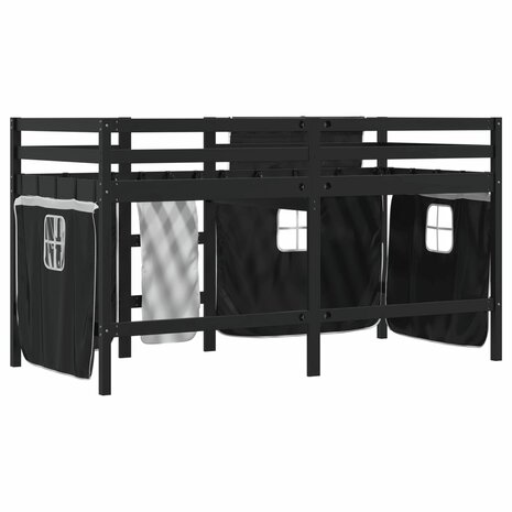 Kinderhoogslaper met gordijnen 90x200 cm grenenhout wit zwart 6