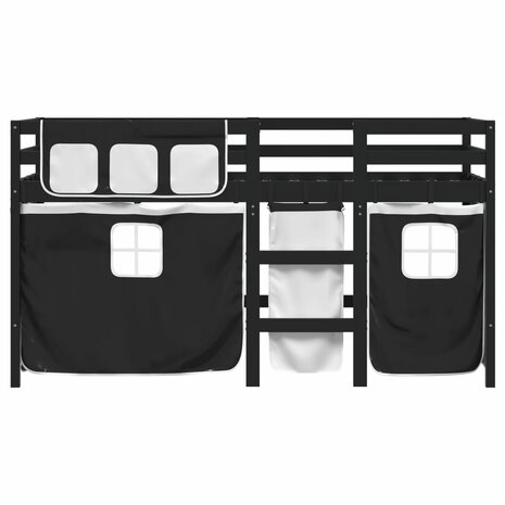 Kinderhoogslaper met gordijnen 90x190 cm grenenhout wit zwart 4