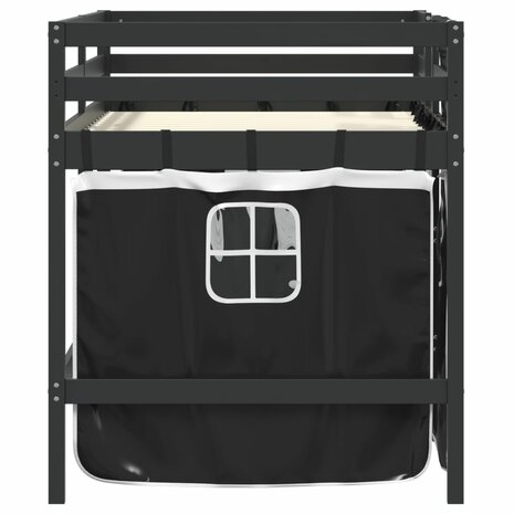 Kinderhoogslaper met gordijnen 90x190 cm grenenhout wit zwart 5