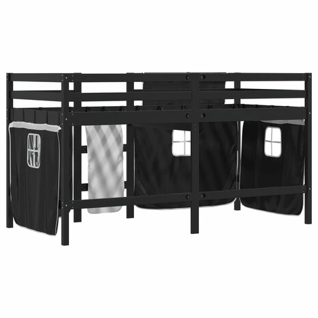 Kinderhoogslaper met gordijnen 90x190 cm grenenhout wit zwart 6