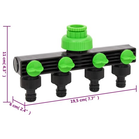 Kraanadapter 4-wegs 19,5x6x11 cm ABS & PP groen en zwart 6