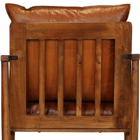 Fauteuil echt leer met acaciahout bruin   7