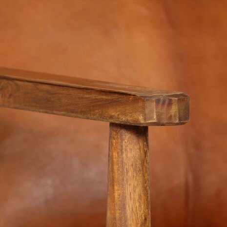 Fauteuil echt leer met acaciahout bruin   8
