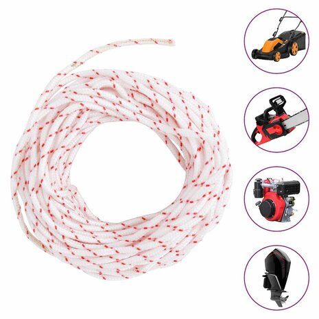 Trekkoord startkoord wit en rood Ø3 mm 10 m nylon 3
