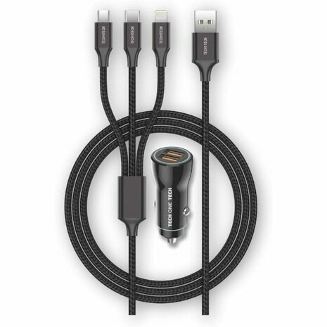 Universele USB-Autolader + Kabel Tech One Tech TEC2810 Dubbel USB x 2 2