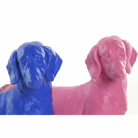 Decoratieve figuren Home ESPRIT Blauw Roze Hond 37 X 16,5 X 25 CM (2 Stuks) 2