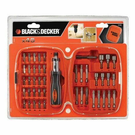 Bitset met schroevendraaier Black & Decker A7039 -XJ 45 Onderdelen Hex Phillips Pozidriv Torx 2