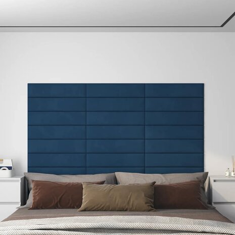 Wandpanelen 12 st 1,08 m² 60x15 cm fluweel blauw 1