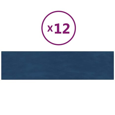 Wandpanelen 12 st 1,08 m² 60x15 cm fluweel blauw 2