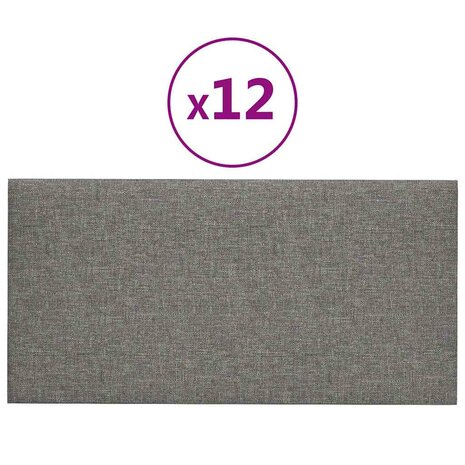 Wandpanelen 12 st 2,16 m² 60x30 cm stof lichtgrijs 2