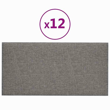 Wandpanelen 12 st 0,54 m² 30x15 cm stof lichtgrijs 2