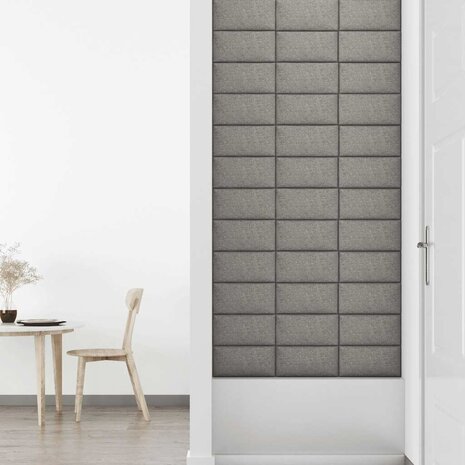 Wandpanelen 12 st 0,54 m² 30x15 cm stof lichtgrijs 6