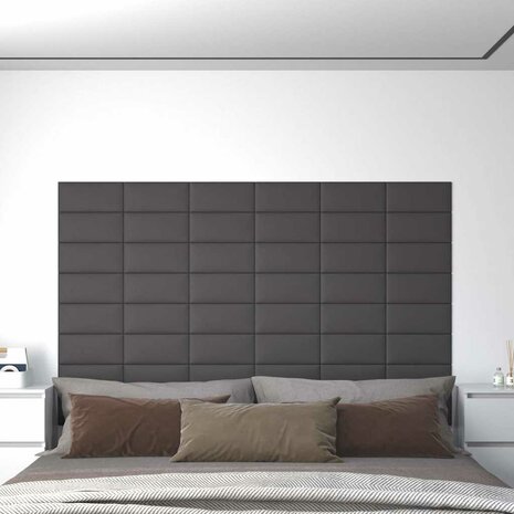 Wandpanelen 12 st 0,54 m² 30x15 cm kunstleer grijs 1