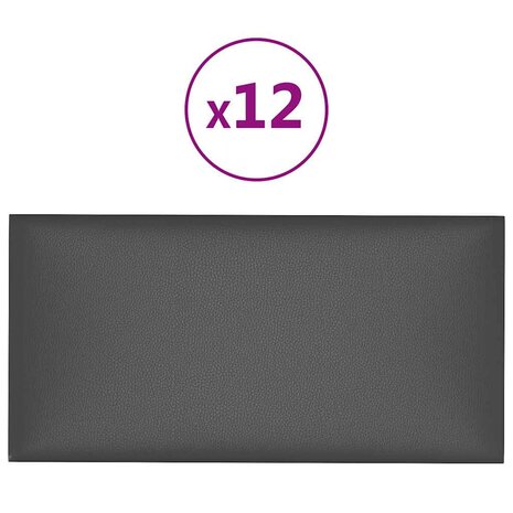 Wandpanelen 12 st 0,54 m² 30x15 cm kunstleer grijs 2