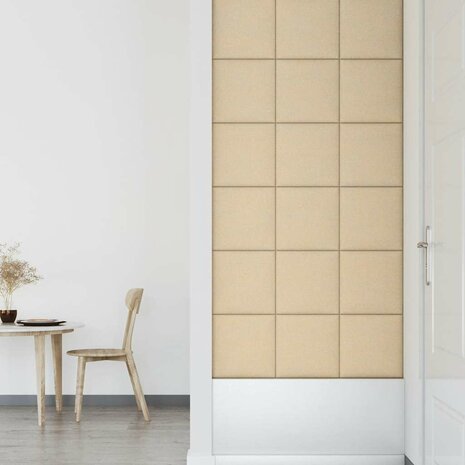 Wandpanelen 12 st 1,08 m² 30x30 cm stof crèmekleurig 6