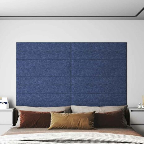Wandpanelen 12 st 1,62 m² 90x15 cm stof blauw 1