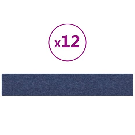 Wandpanelen 12 st 1,62 m² 90x15 cm stof blauw 2