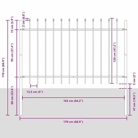 Tuinhek met punten 1,7x1,2 m staal grijs 5