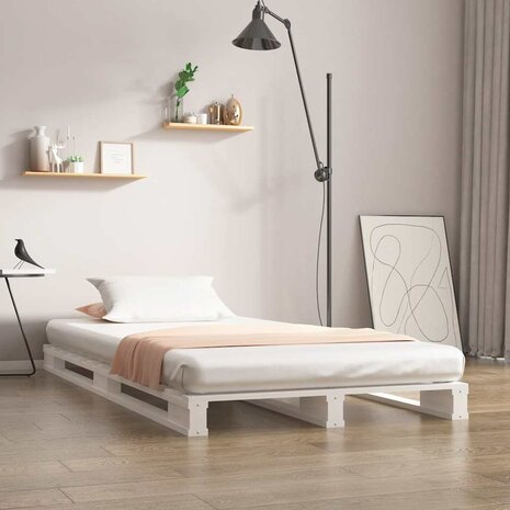 Palletbed massief grenenhout wit 90x190 cm 1