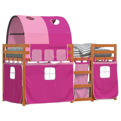 Stapelbed met gordijnen 90x190 cm grenenhout roze 4