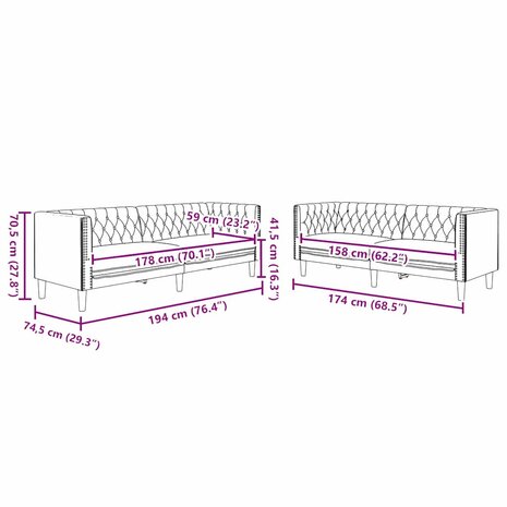 Bankstel 2 pcs Zwart 194 x 74.5 x 70.5 cm Kunstleer 7