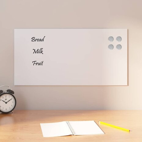 Magneetbord voor aan de wand 60x30 cm gehard glas wit 1