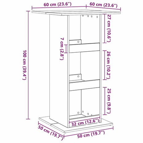 Bartafel met plank Zwart Eiken 60 x 60 x 100 cm Bewerkt hout 9