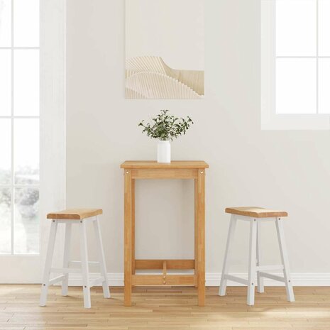 Barkrukken 2 stuks Wit Massief Hout Rubber 1