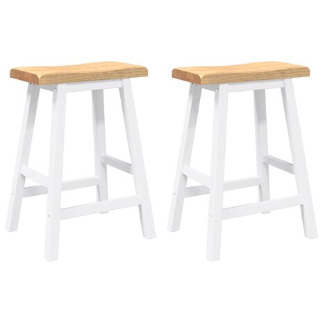 Barkrukken 2 stuks Wit Massief Hout Rubber 2