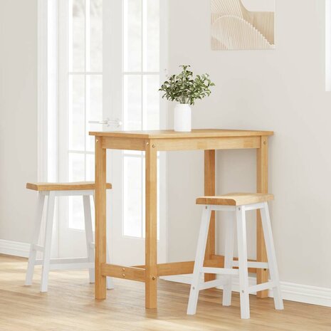 Barkrukken 2 stuks Wit Massief Hout Rubber 3