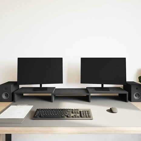 Monitorstandaard Verhoger Verstelbaar Zwart Eiken 80x24x10,5 cm 3