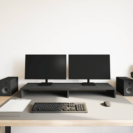Monitorstandaard Zwart Eiken 100x27x10 cm Bewerkt Hout 3