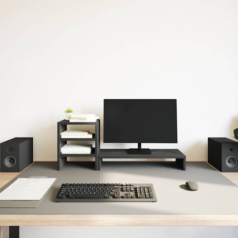 Monitorstandaard met bureau-organizer, zwart eikenhout 3