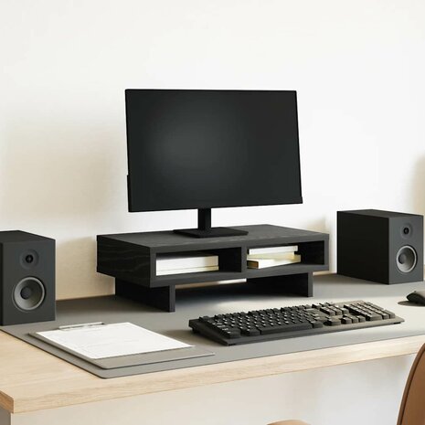 Monitorstandaard Zwart Eiken 50x27x15 cm Bewerkt Hout 1