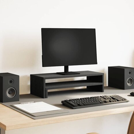 Monitorstandaard Zwart Eiken 54x22x15 cm Bewerkt Hout 1