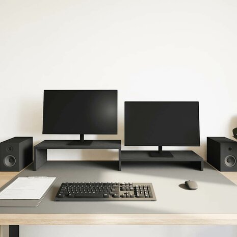 Monitorstandaard Zwart Eiken 54x22x15 cm Bewerkt Hout 3