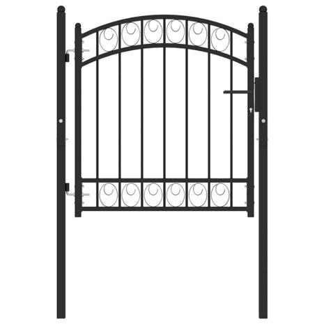 Poort met gebogen bovenkant 100x100 cm staal zwart 2