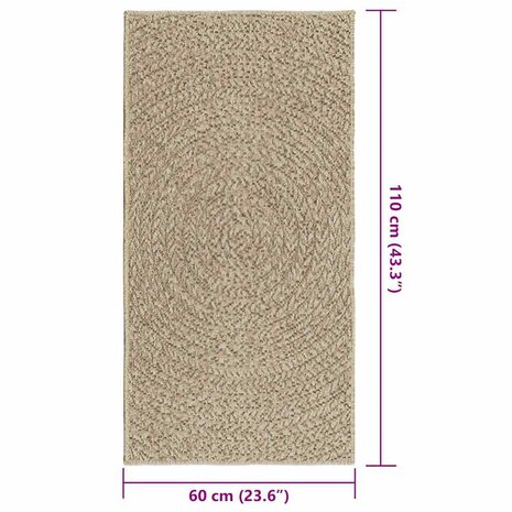 Vloerkleed ZIZUR beige binnen en buiten 60x110 cm jute look 9