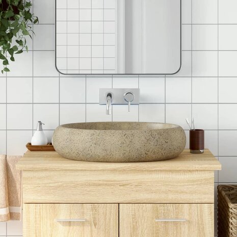 Opzetwasbak ovaal 59x40x15 cm keramiek zandkleurig 1