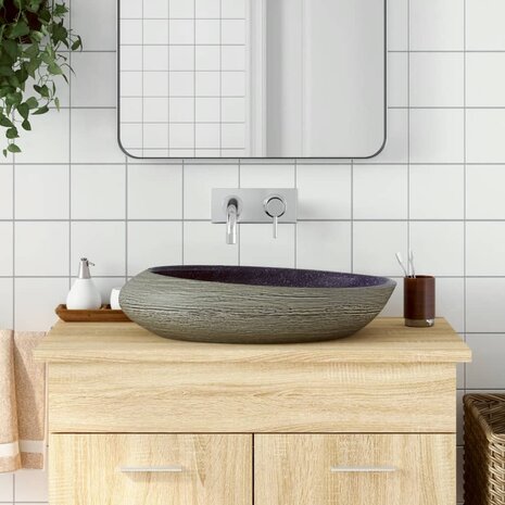 Opzetwasbak ovaal 59x40x14 cm keramiek paars en grijs 1