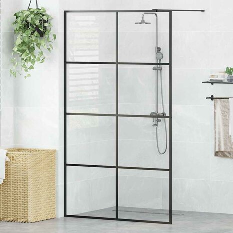 Inloopdouchewand 115x195 cm ESG-glas transparant en zwart 1