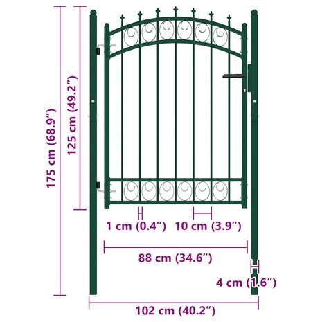 Poort met speerpunten 100x125 cm staal groen 5