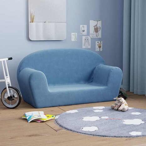 Kinderbank 2-zits zacht pluche blauw 1