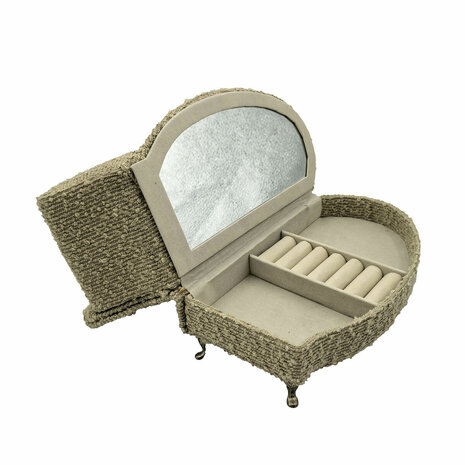 Juwelenkistje Versa Grijs Polyester Metaal Spiegel Hout MDF 12,5 X 17 X 26,5 CM Sofa 2