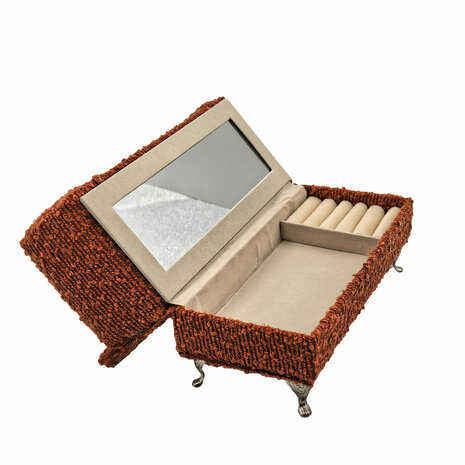Juwelenkistje Versa Rood Polyester Metaal Spiegel Hout MDF 9,5 X 12,5 X 23,5 CM Sofa 2