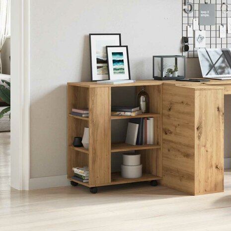 Rolkast 60x35x75 cm bewerkt hout artisanaal eikenkleurig 3