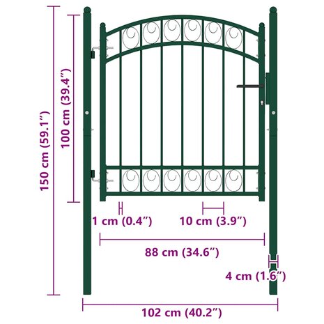 Poort met gebogen bovenkant 100x100 cm staal groen 5