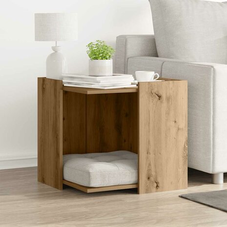 Kattenbakkast 53x53x51 cm bewerkt hout artisanaal eikenkleurig 1